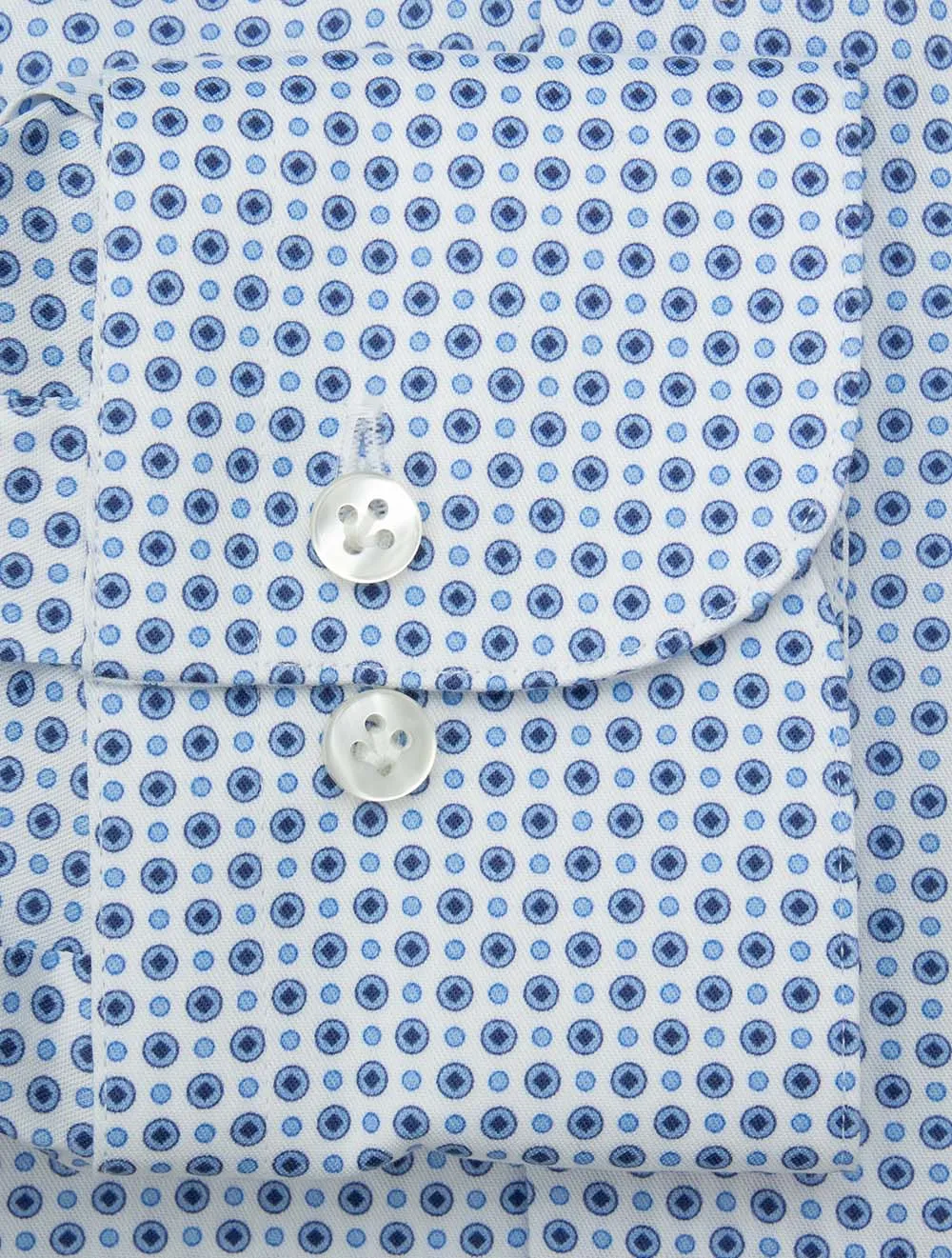 Patterned Blue Dots Twill Shirt White