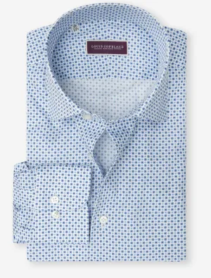 Patterned Blue Dots Twill Shirt White
