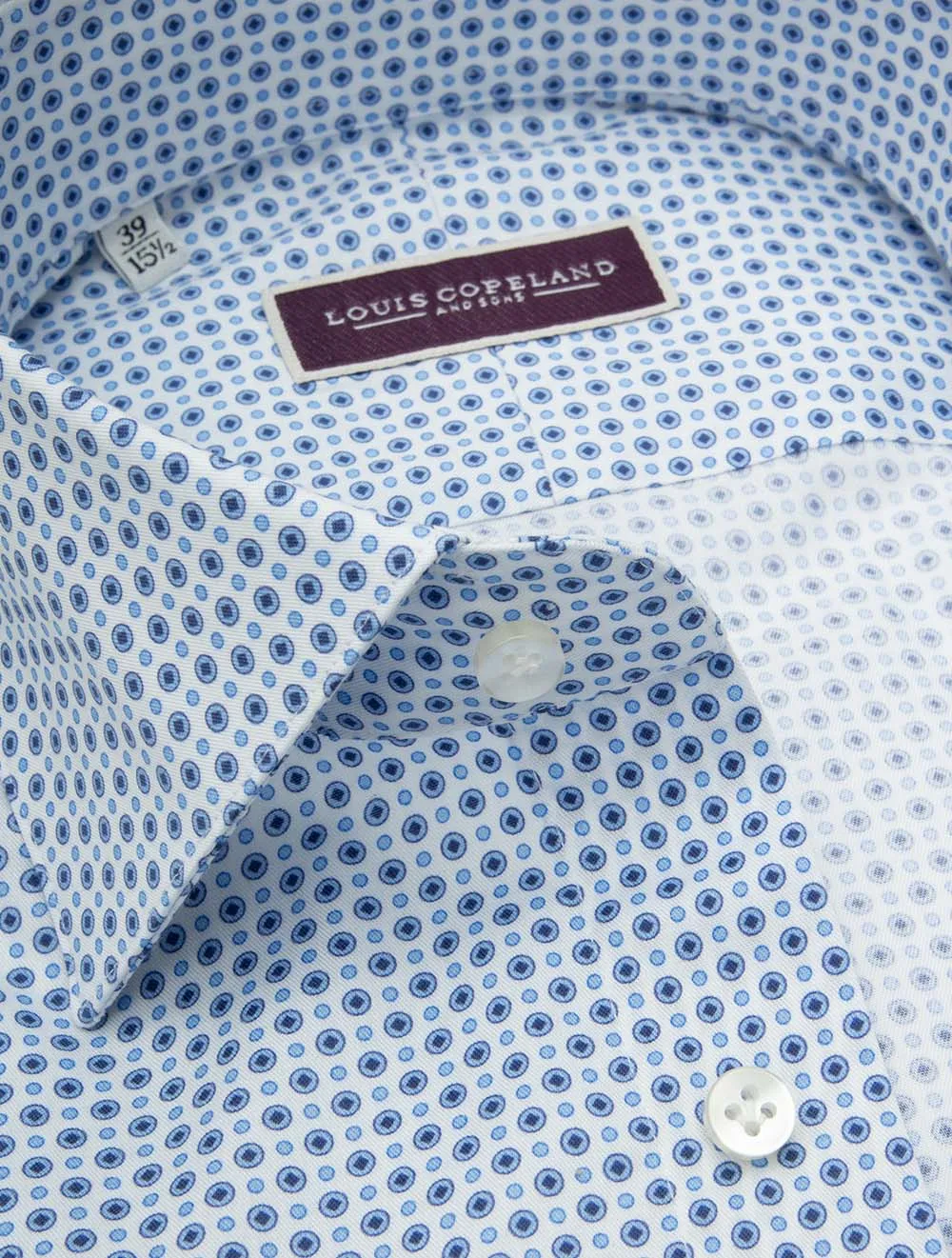 Patterned Blue Dots Twill Shirt White