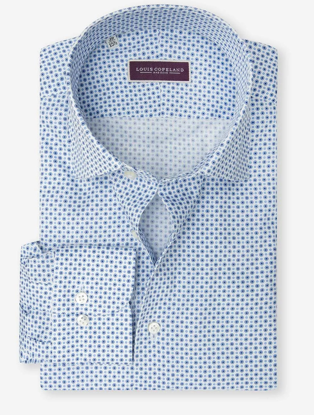 Patterned Blue Dots Twill Shirt White