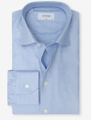 Patterned Textured Twill Slim Fit Shirt Blue