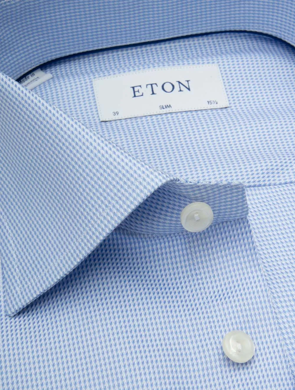 Patterned Textured Twill Slim Fit Shirt Blue