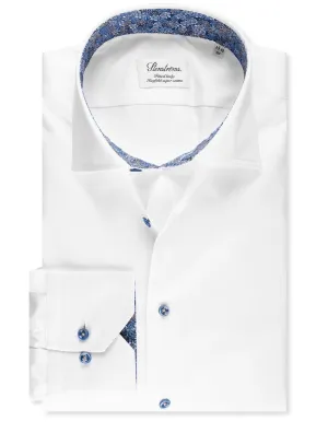 Plain Fitted Shirt with Floral Inlay White