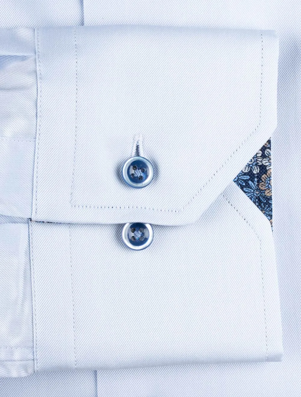 Plain Slimline Shirt with Floral Inlay Blue