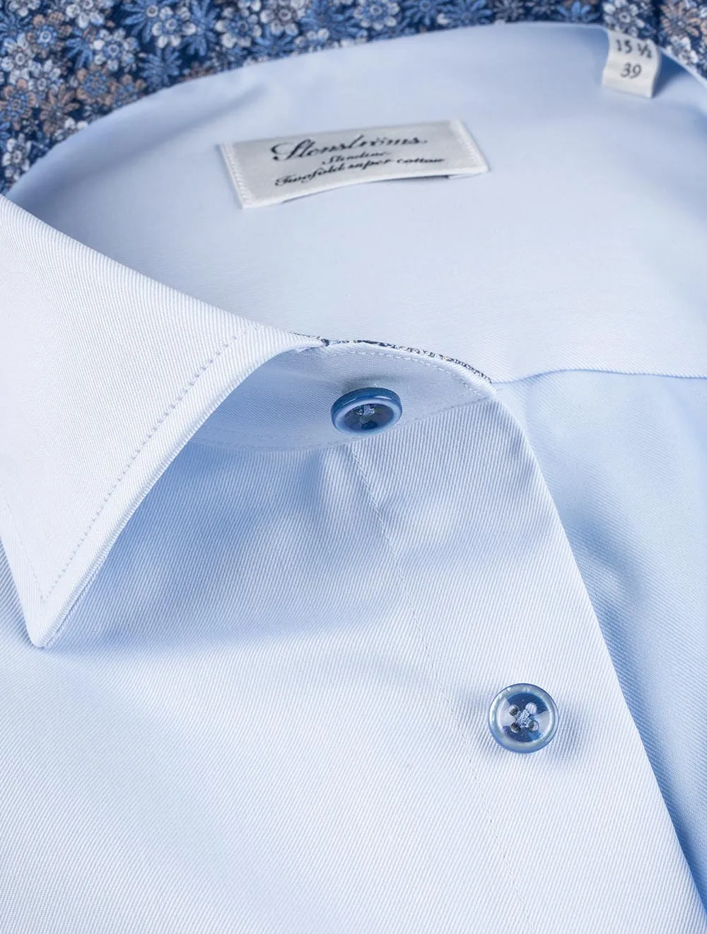 Plain Slimline Shirt with Floral Inlay Blue