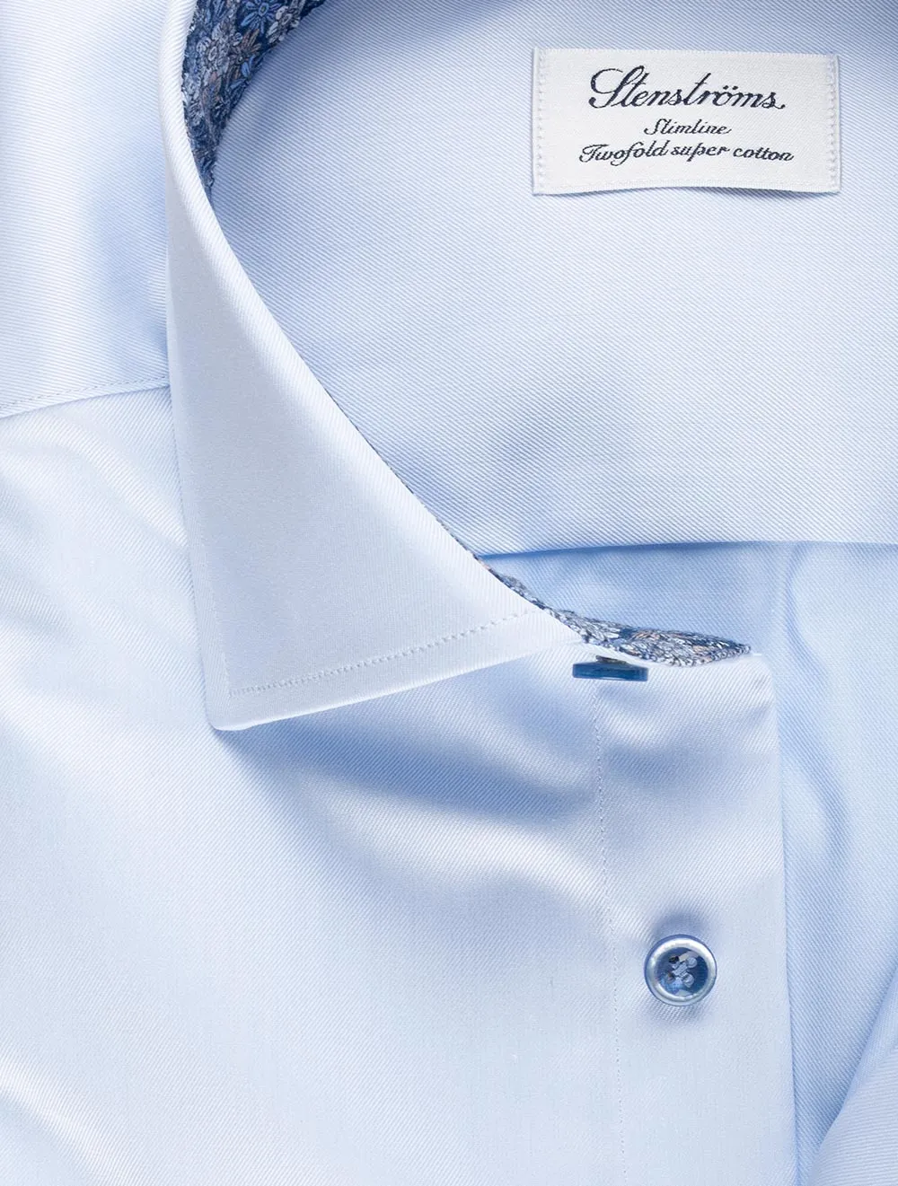 Plain Slimline Shirt with Floral Inlay Blue