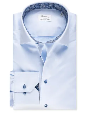 Plain Slimline Shirt with Floral Inlay Blue