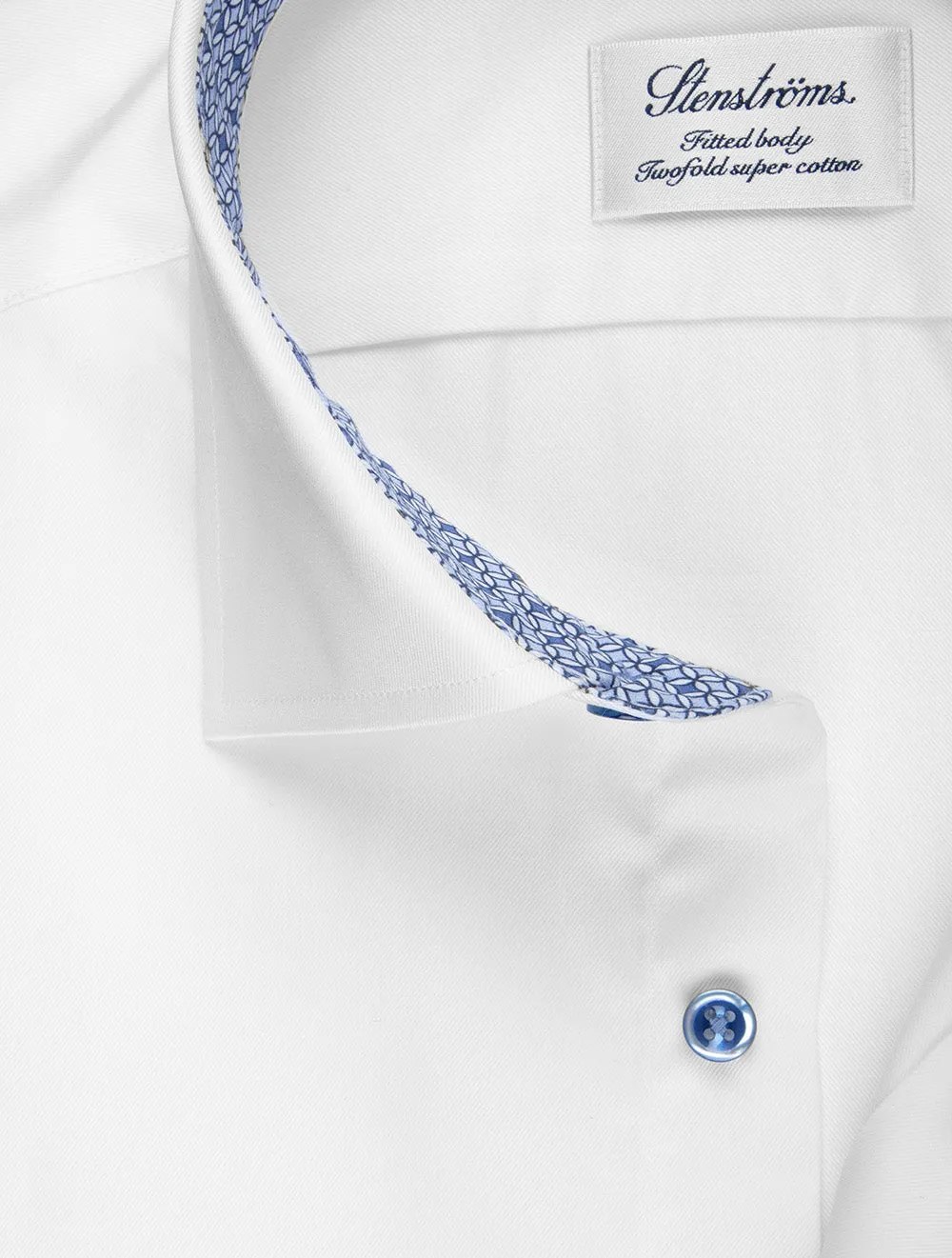 Plain Twill Fitted Shirt with Tile Pattern White