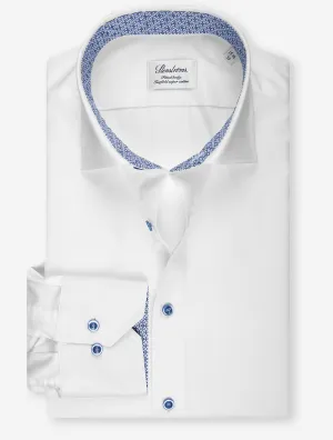 Plain Twill Fitted Shirt with Tile Pattern White