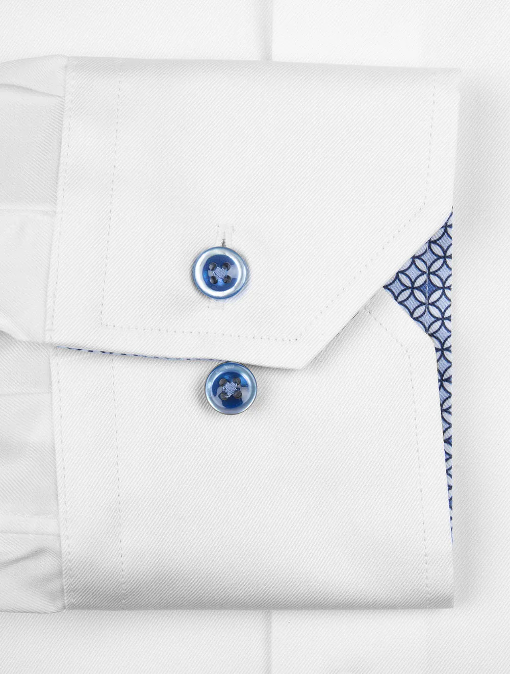 Plain Twill Fitted Shirt with Tile Pattern White