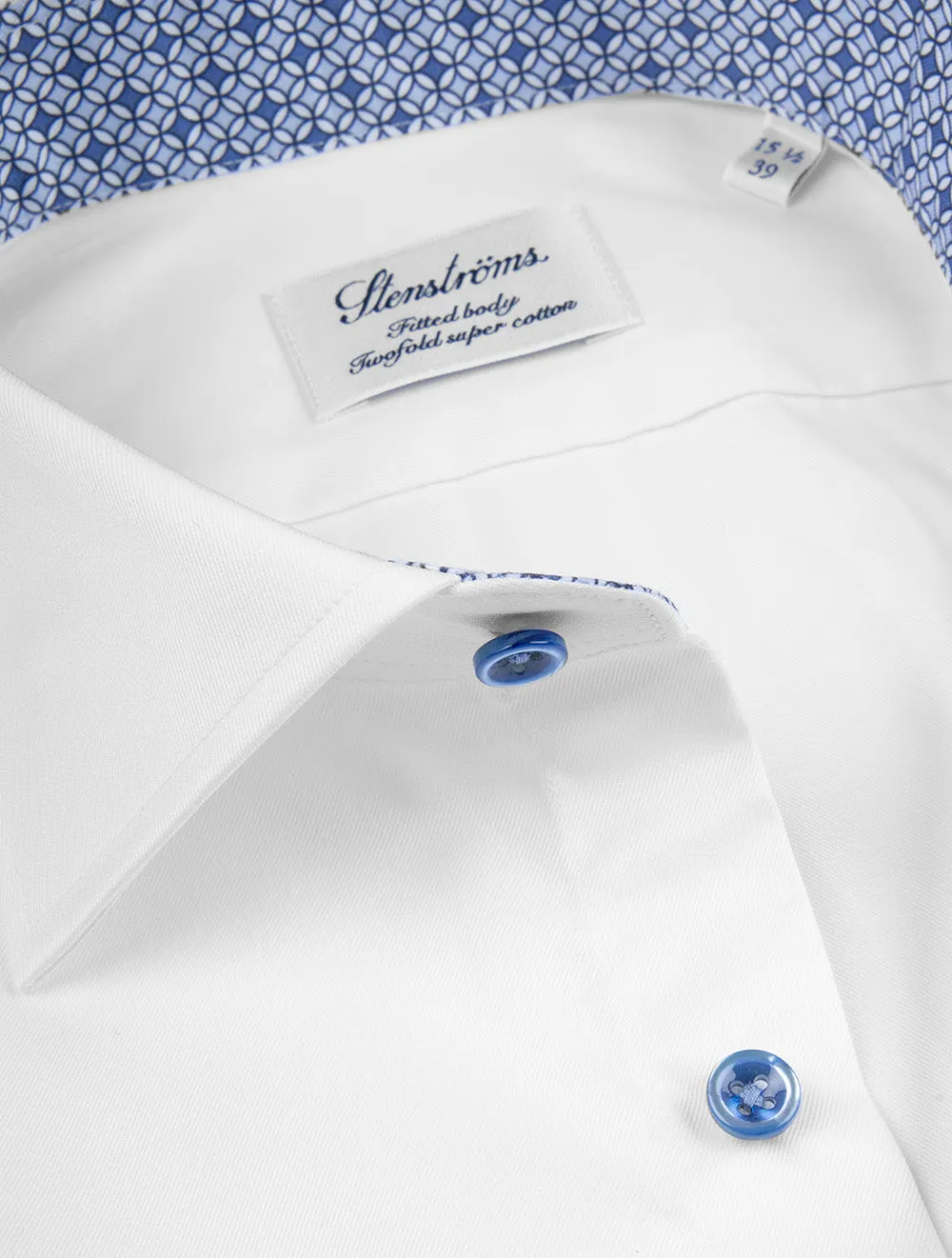 Plain Twill Fitted Shirt with Tile Pattern White