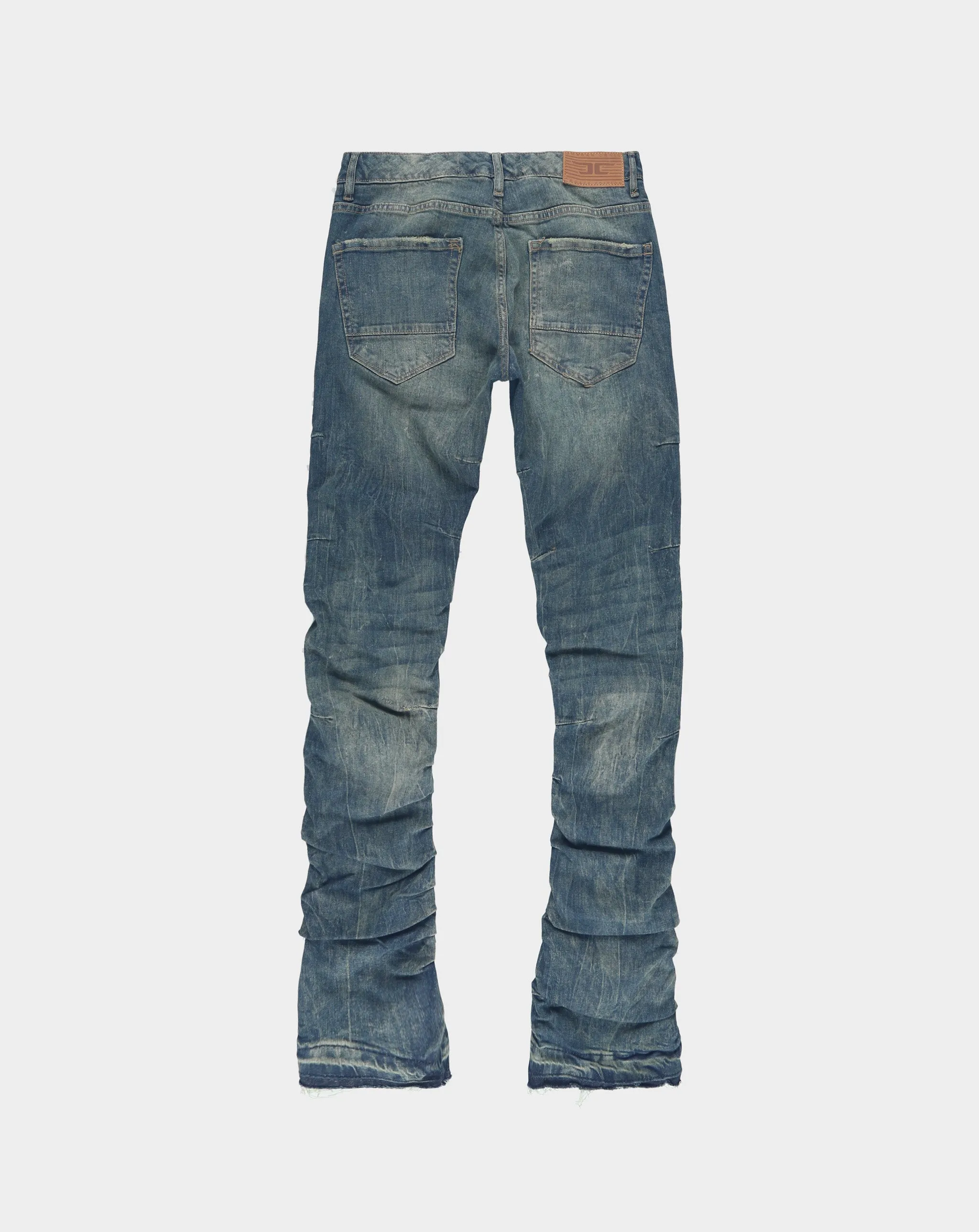 Pleated & Shredded Flare Jean