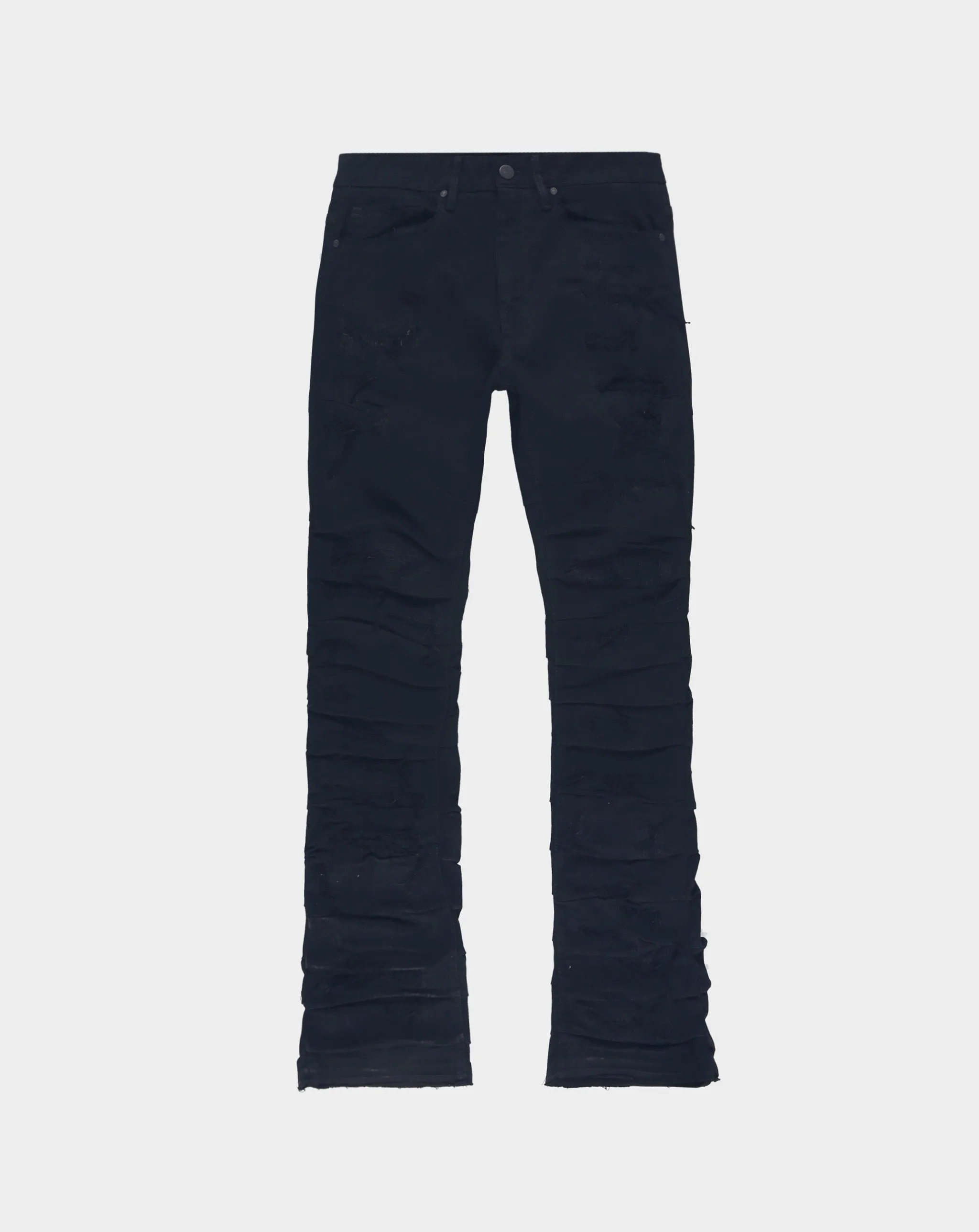 Pleated & Shredded Flare Jean