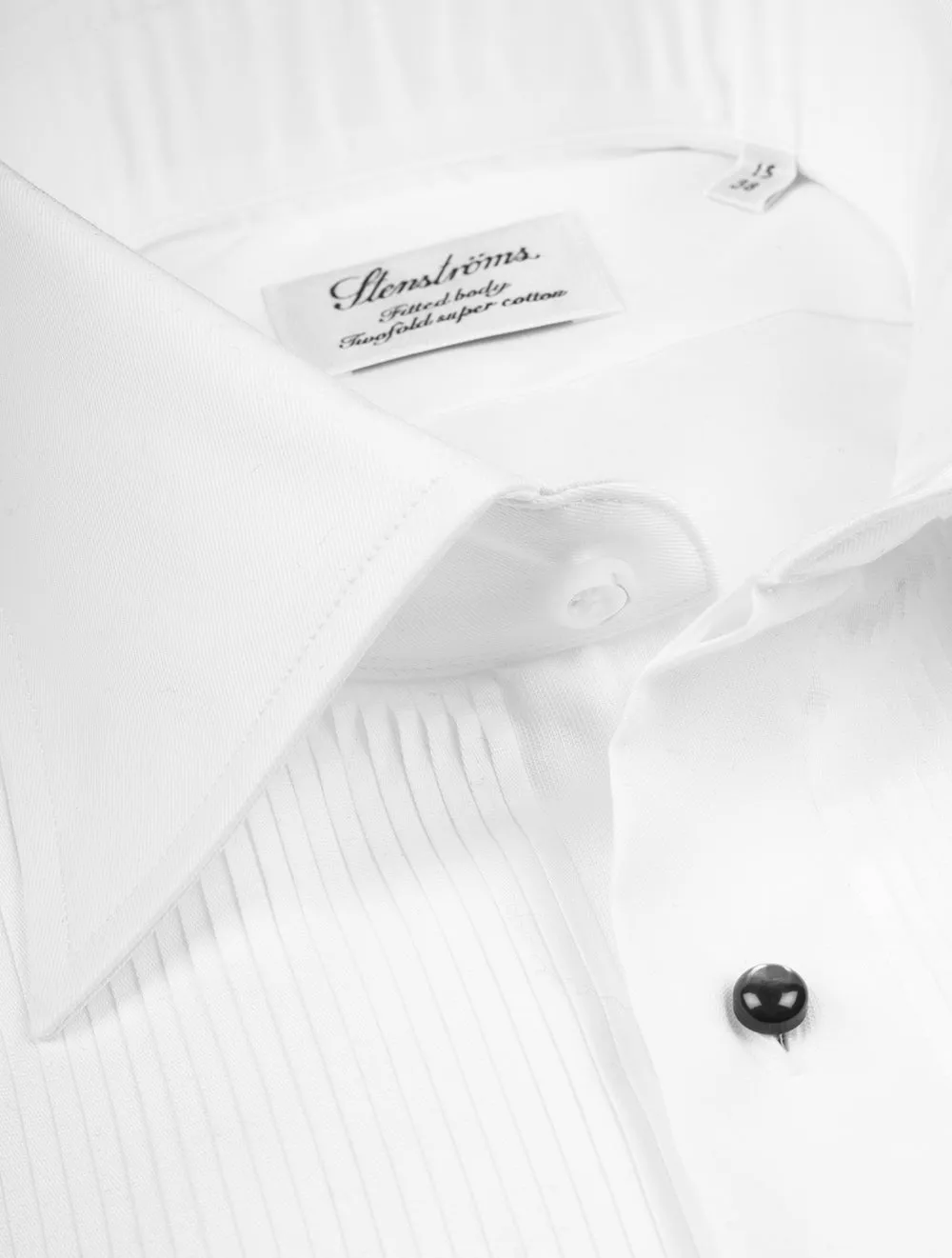 Pleated Cotton Fitted Body Dress Shirt White