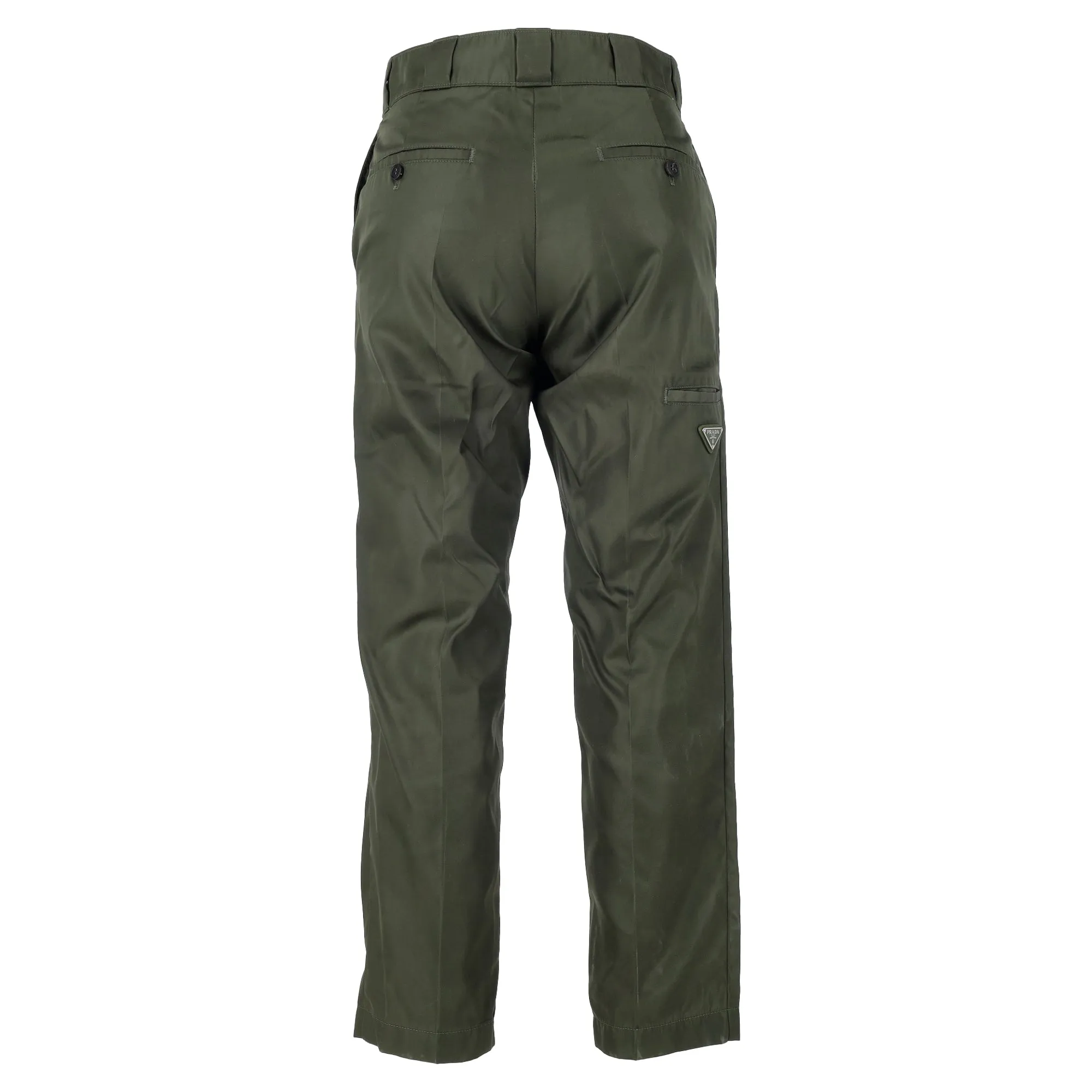 Prada Triangle Logo Trousers in Green Nylon