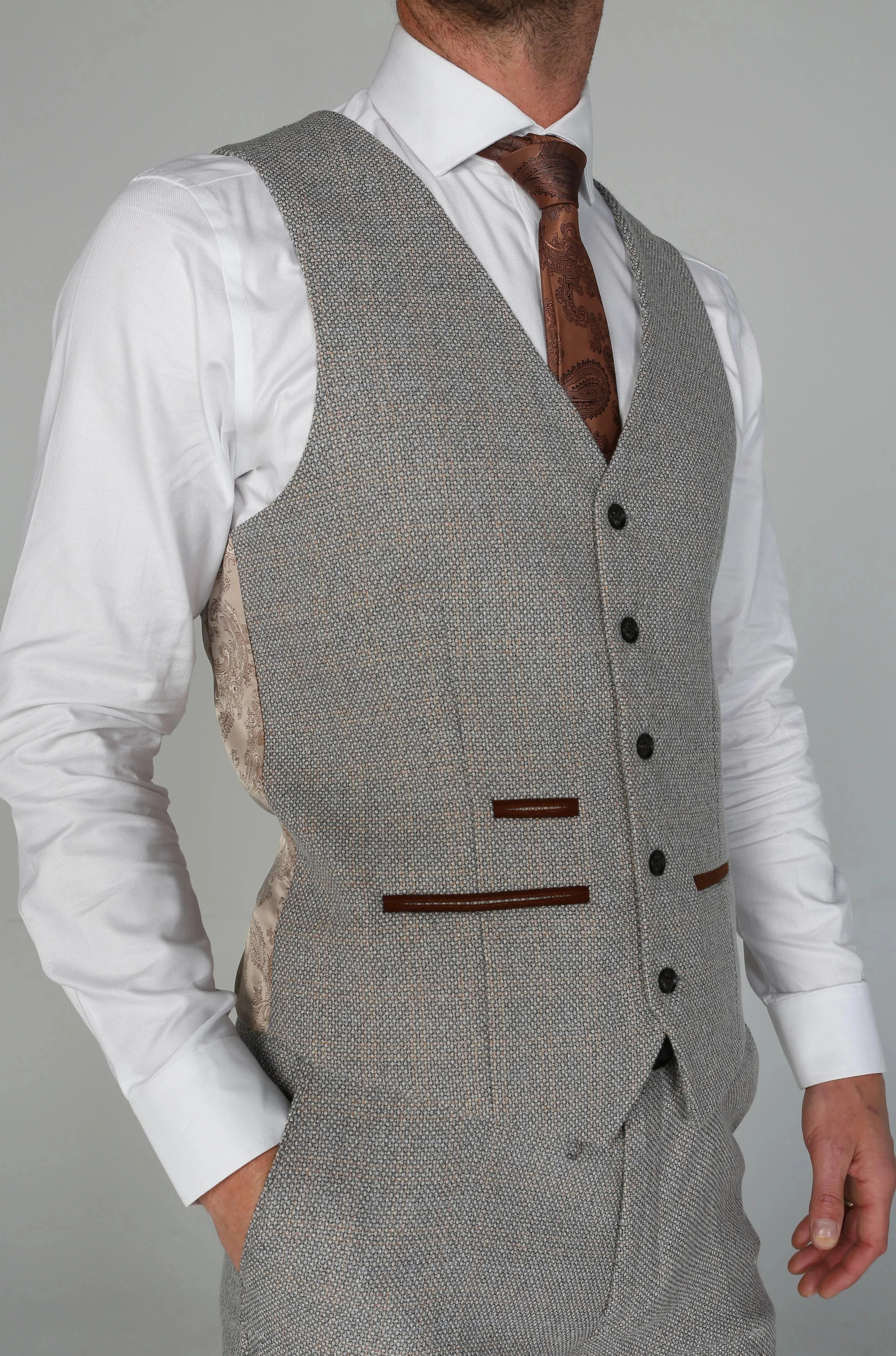 Ralph Tweed Check Cream Waistcoat