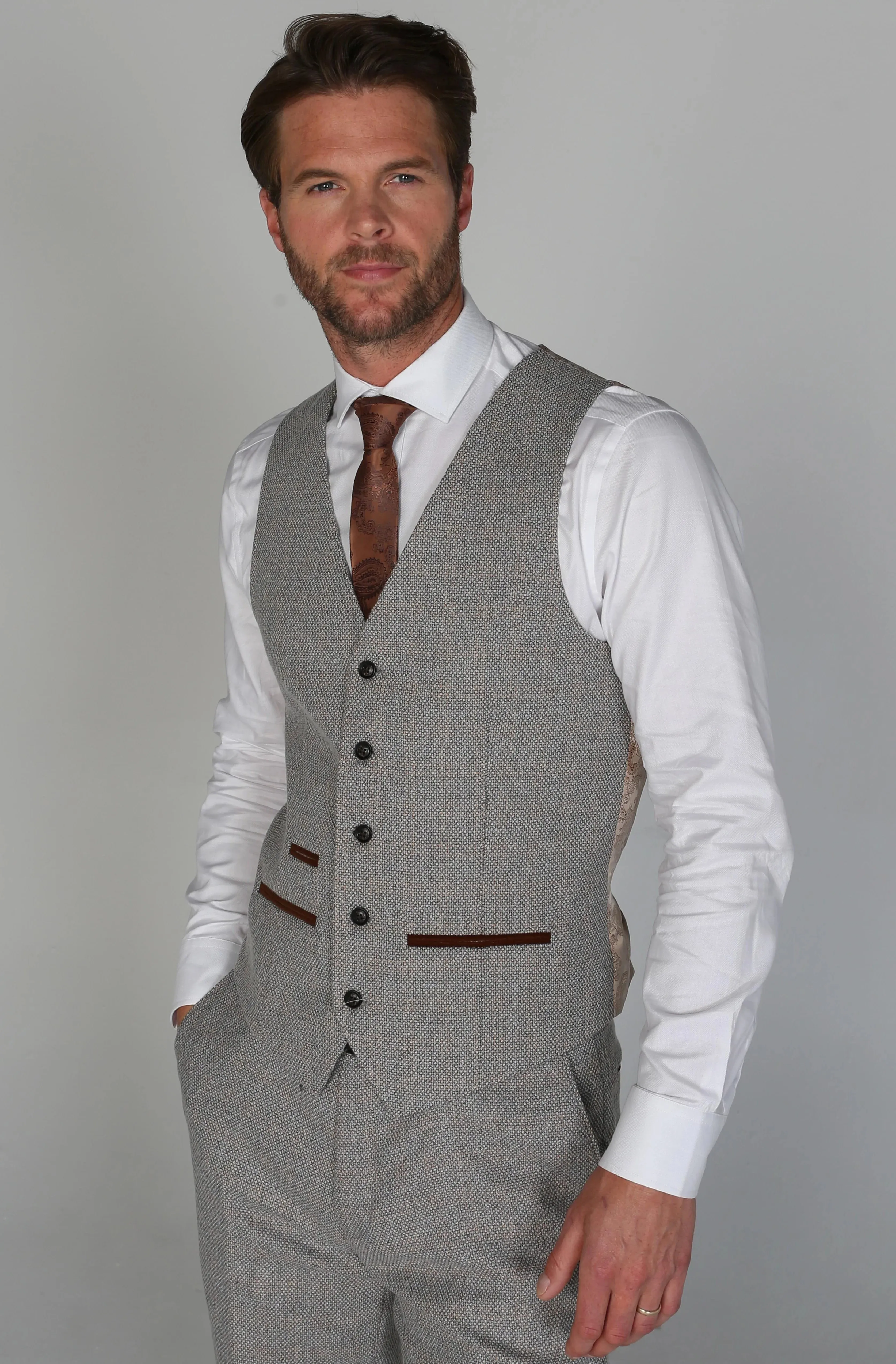 Ralph Tweed Check Cream Waistcoat