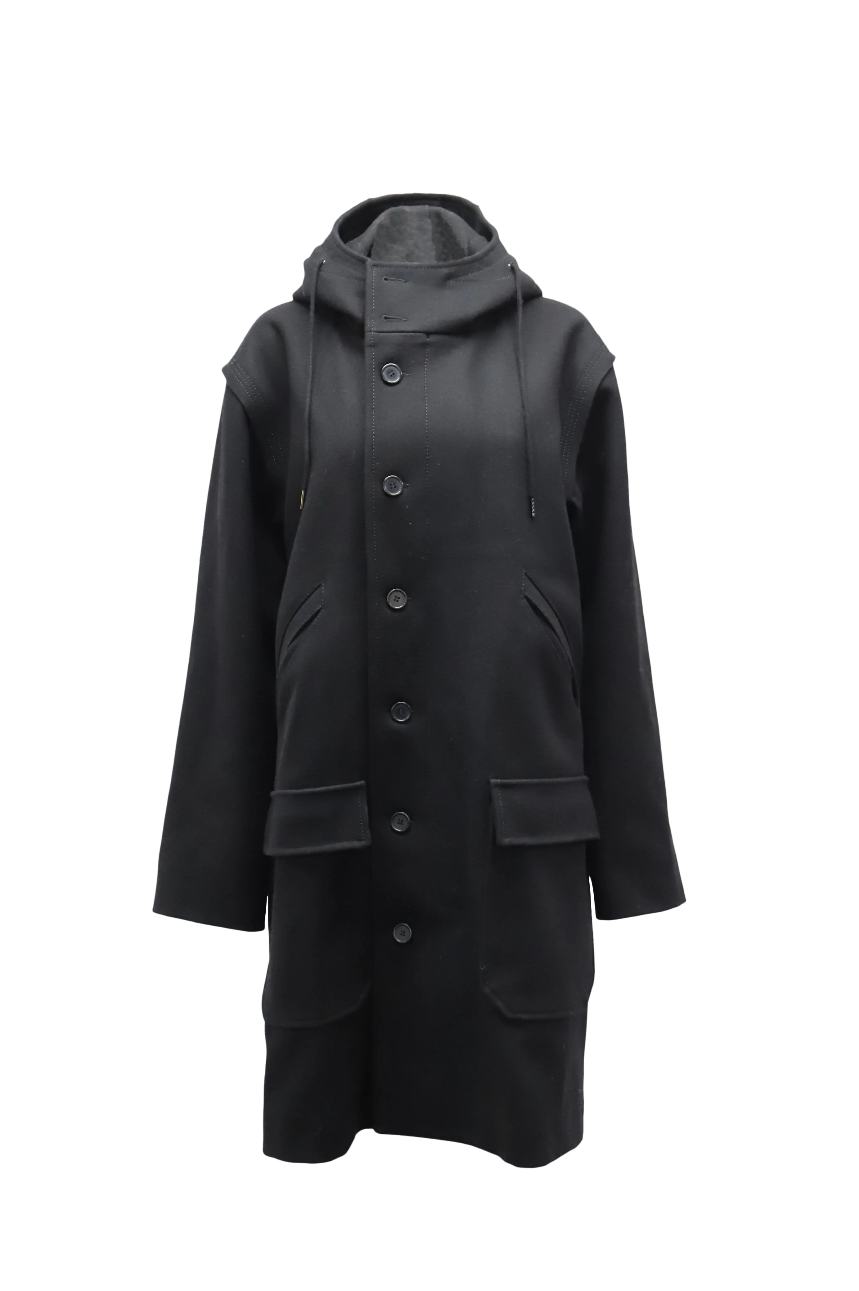 Sandro Procession Parka in Black Wool