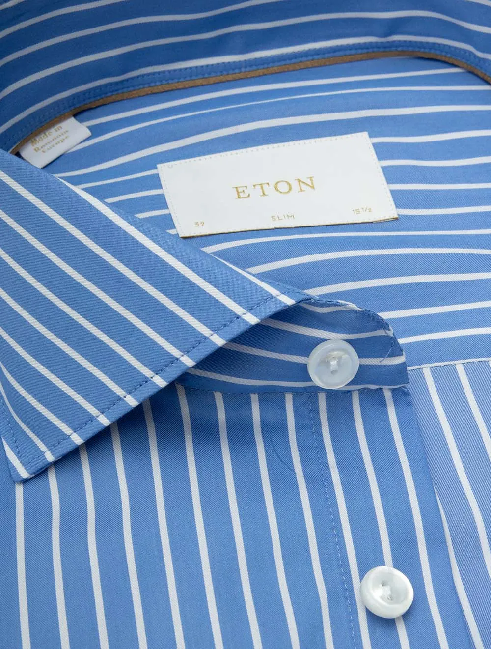 Silk & Cotton Stripe Slim Fit Shirt Navy