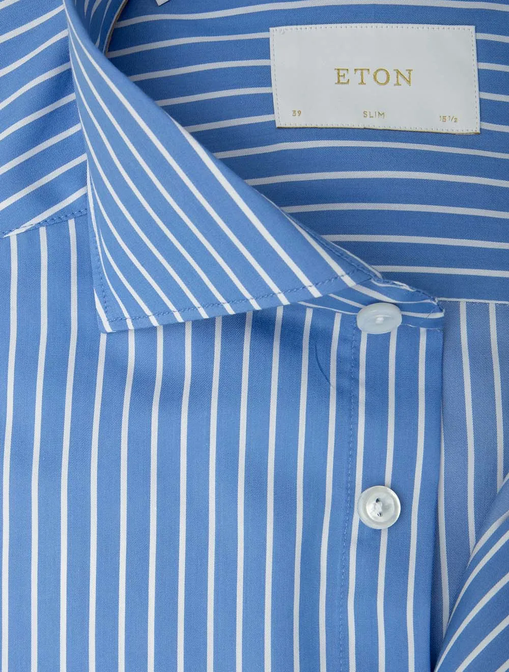 Silk & Cotton Stripe Slim Fit Shirt Navy