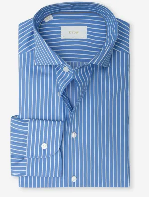 Silk & Cotton Stripe Slim Fit Shirt Navy