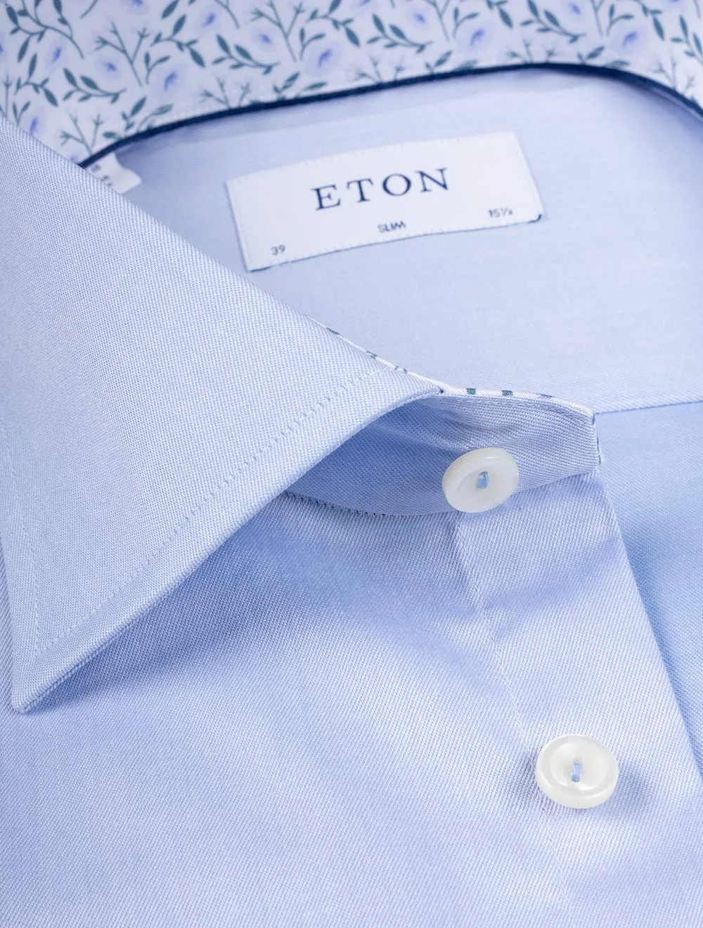 Slim Fit Plain Formal Shirt with Floral Detail Blue
