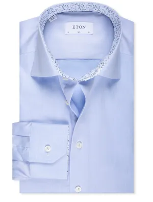 Slim Fit Plain Formal Shirt with Floral Detail Blue