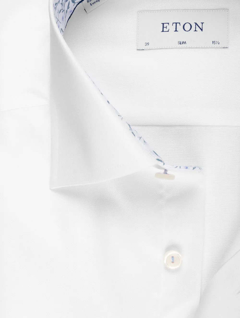 Slim Fit Plain Formal Shirt with Floral Detail White