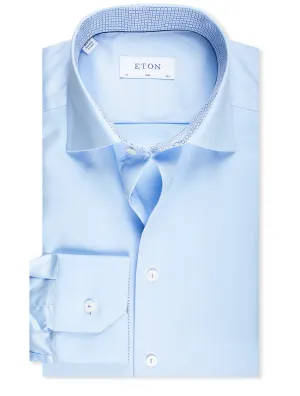 Slim Fit Stretch Plain Inlay Formal Shirt Blue