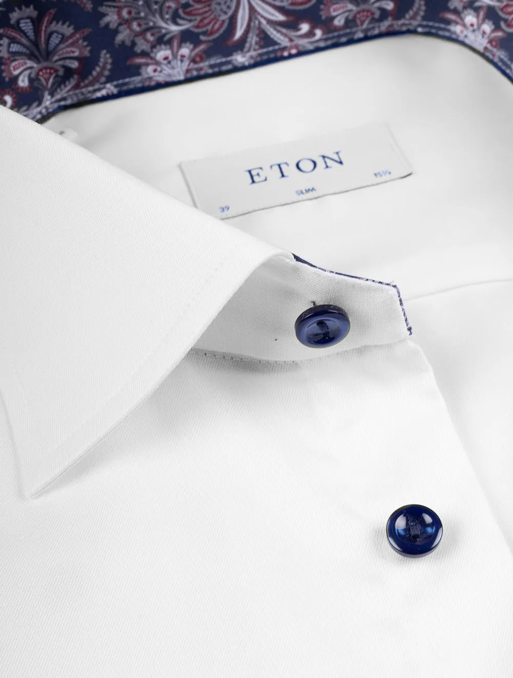 Slim with Inlay and Contrast Button Shirt White
