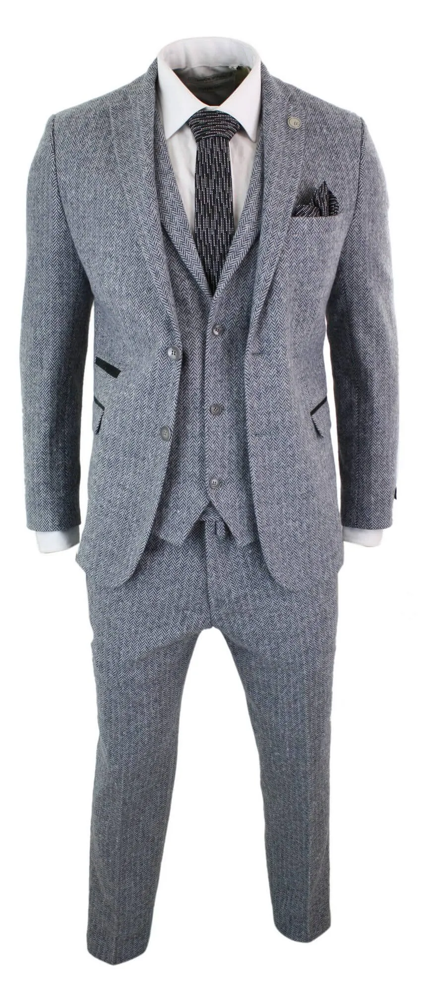 stz11 3 Piece Tweed Suit Herringbone
