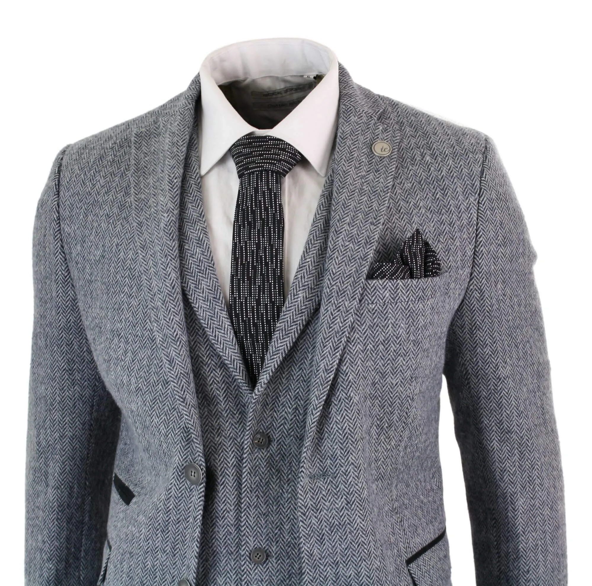 stz11 3 Piece Tweed Suit Herringbone