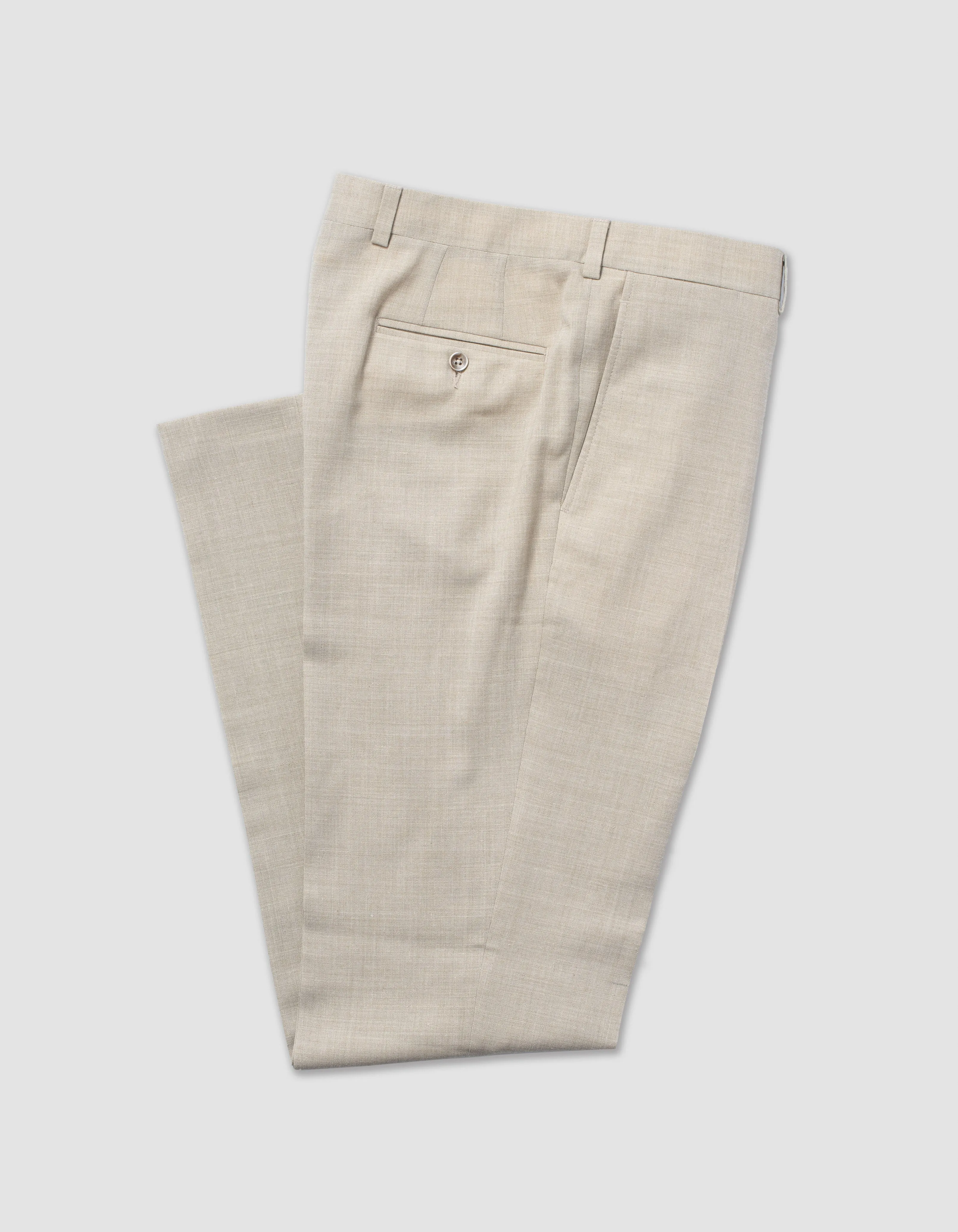 TAN CRASH LINEN TROUSERS - CLASSIC FIT