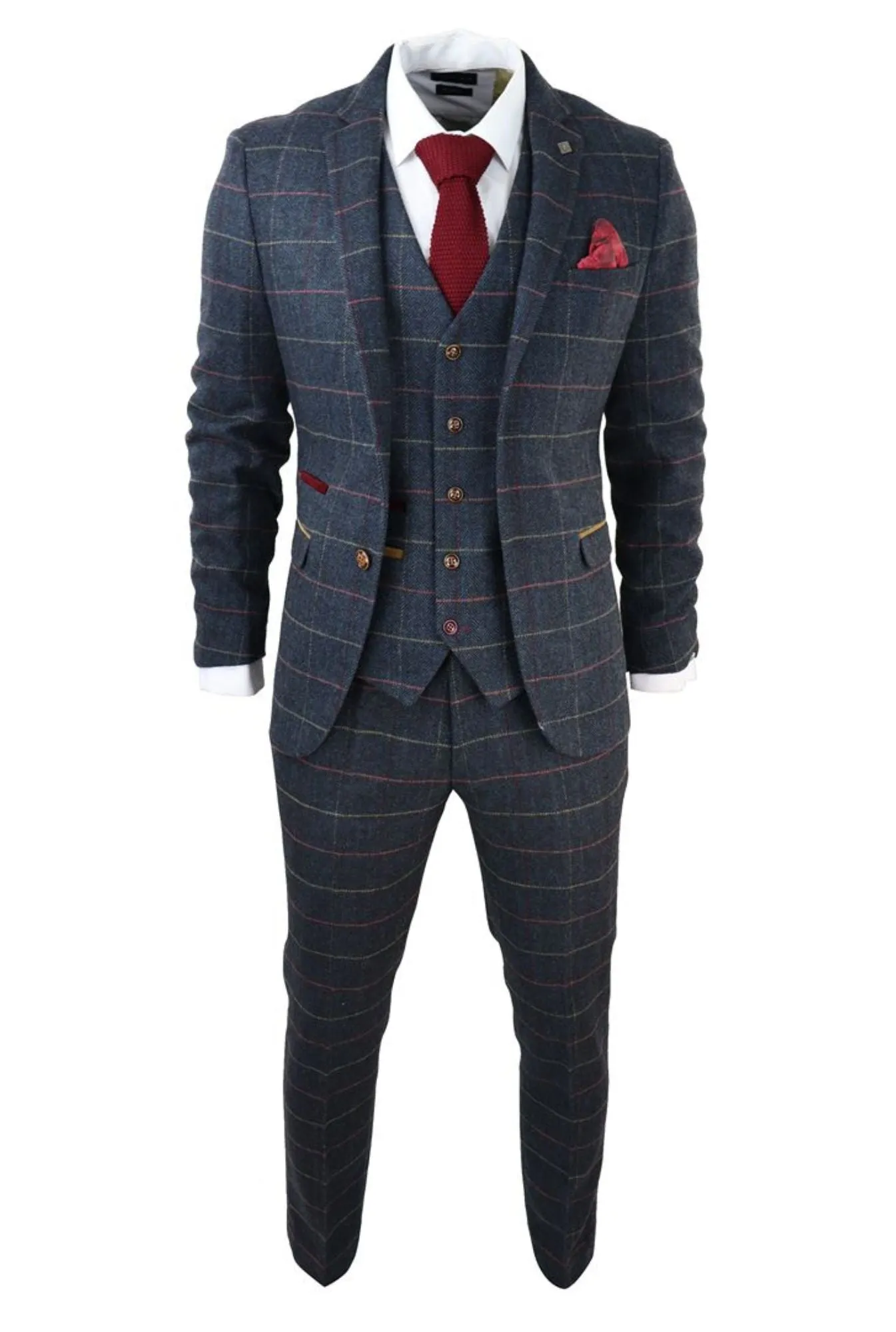 Thomas Navy 3 Piece Tweed Check Suit
