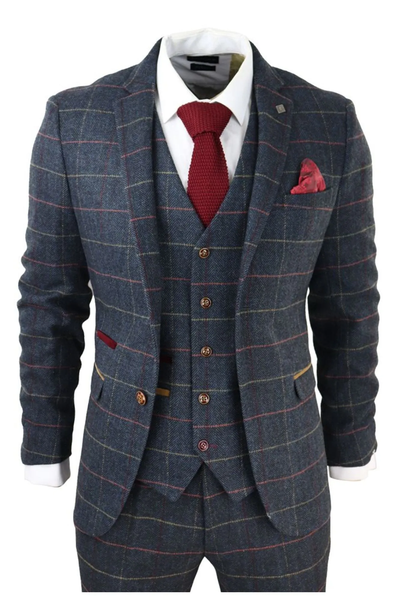 Thomas Navy 3 Piece Tweed Check Suit