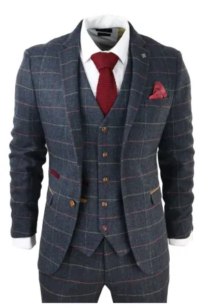 Thomas Navy 3 Piece Tweed Check Suit