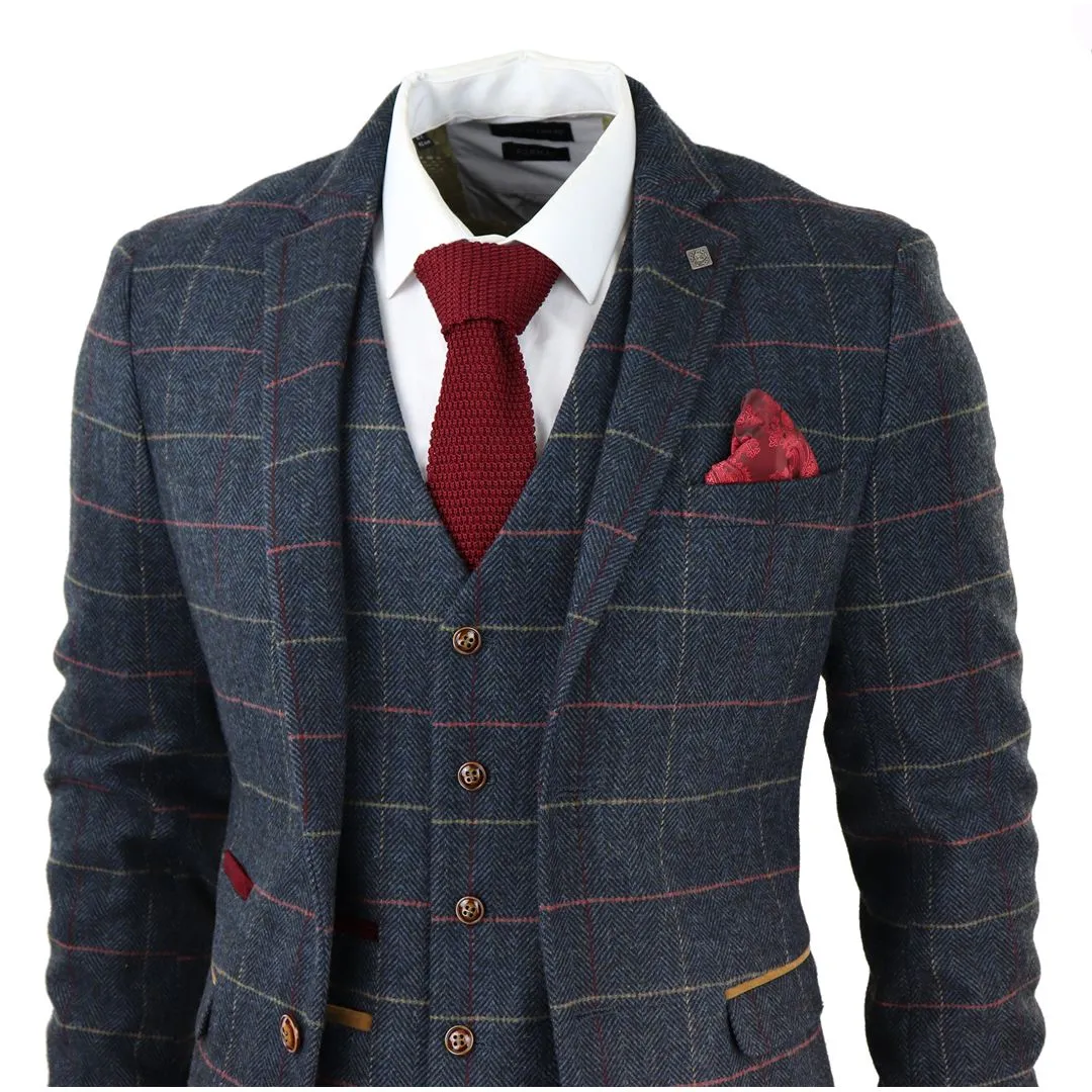 Thomas Navy 3 Piece Tweed Check Suit