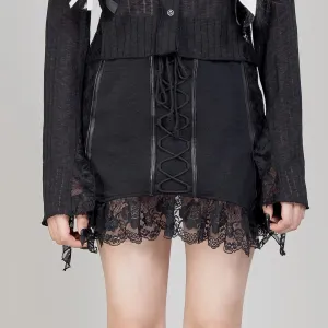 Women's Gothic Ruffled Lace Splice Lace-up Skirt