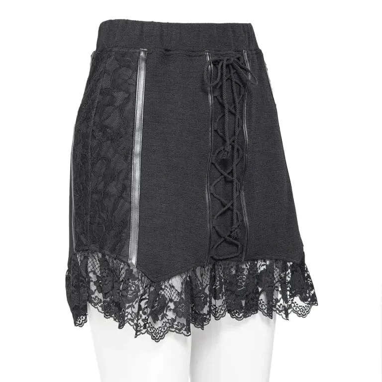 Women's Gothic Ruffled Lace Splice Lace-up Skirt