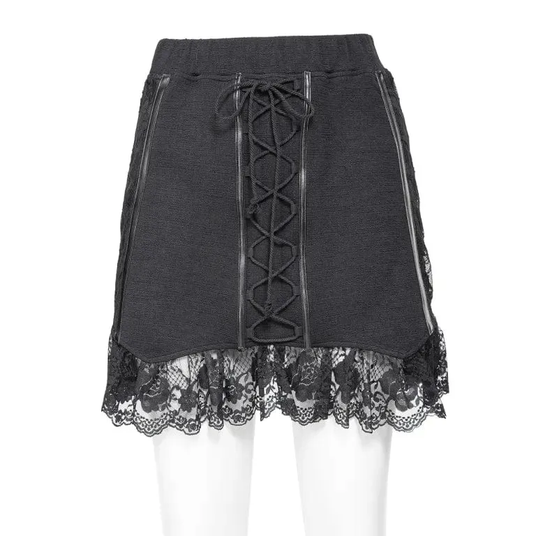 Women's Gothic Ruffled Lace Splice Lace-up Skirt