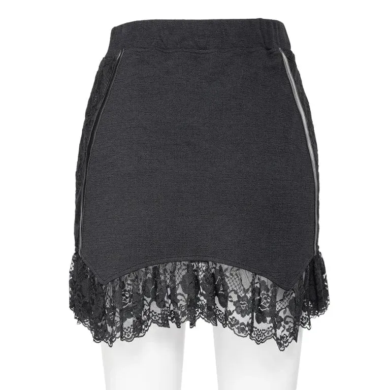 Women's Gothic Ruffled Lace Splice Lace-up Skirt