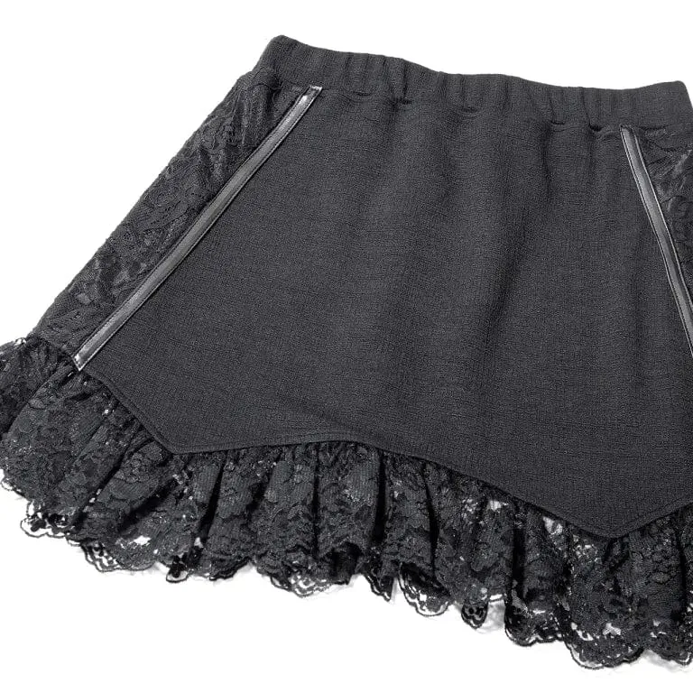 Women's Gothic Ruffled Lace Splice Lace-up Skirt