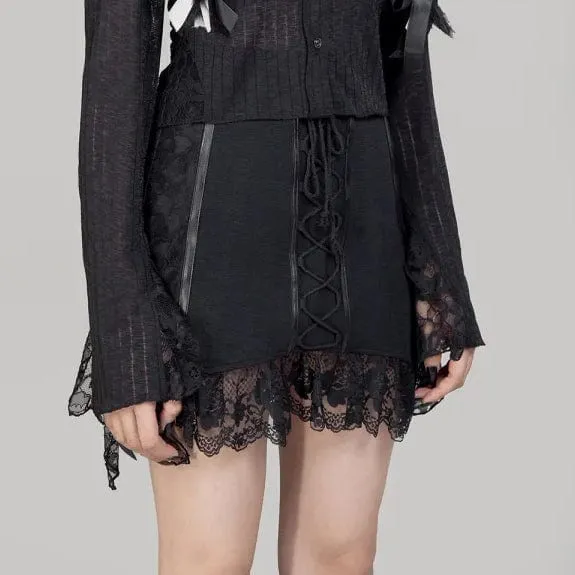 Women's Gothic Ruffled Lace Splice Lace-up Skirt
